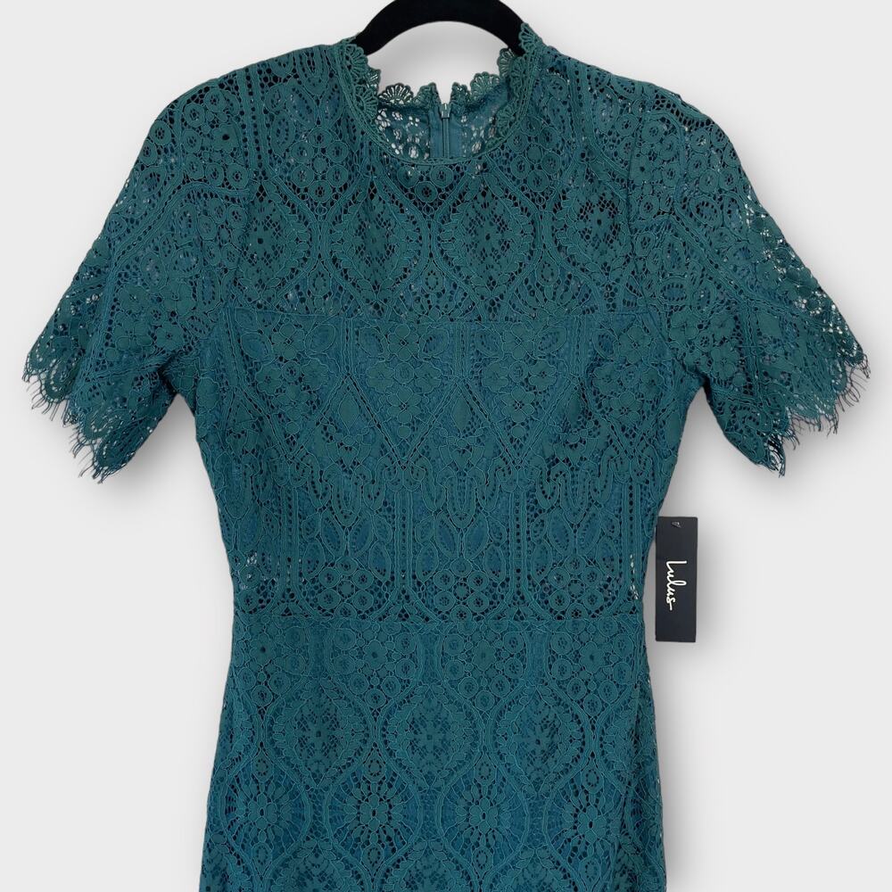 NWT lulus remarkable green sheer lace short sleeve knee length dress small - Picture 4 of 13